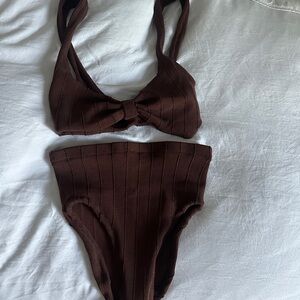 Hunza G Brown Ribbed Bikini